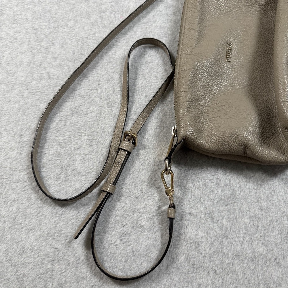 Furla Sophie Pebbled Leather Crossbody Bag Grey Gold Hardware Satchel Purse - Picture 4 of 12